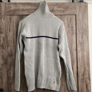 Tommy Hilfiger SMALL 100% Cotton Gray With Navy Stripe Heavyweight Turtleneck.